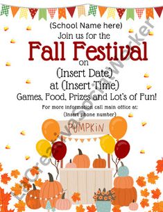 a fall festival certificate with pumpkins and balloons