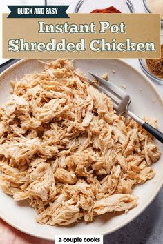 instant pot shredded chicken on a white plate