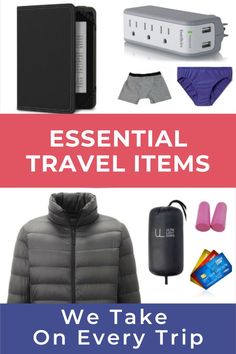 an advertisement for essential travel items on every trip