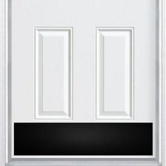 a white front door with two doors and black side panels on the bottom half of it