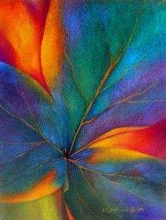 an abstract painting of a colorful leaf