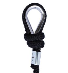 a black rope with a metal hook on it