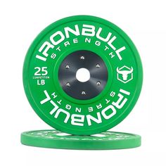 a green skateboard wheel with the words ironbull on it