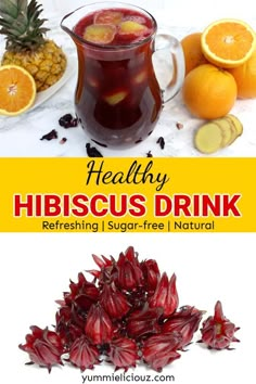 healthy hibiscus drink recipe with oranges and other fruits