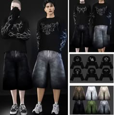 multiple images of different styles of shorts and sweaters, with the same image on them