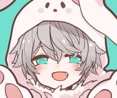 an anime character with blue eyes and bunny ears