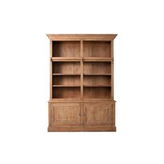 a wooden bookcase with two doors and drawers