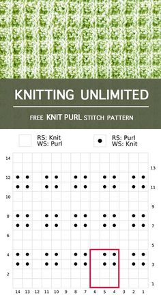 the knitting pattern is shown in red and green, as well as black dots on white