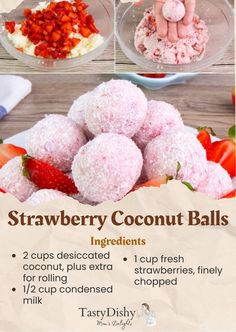 strawberry coconut balls recipe with instructions on how to make them