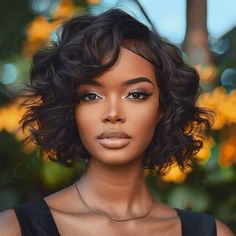 Curled Bob Wedding Hair, Short Black Hair Curly, Loose Curls Natural Hair, Black Women Medium Length Hairstyles, Loose Wave Bob, 12 Inch Hair, Loose Wave Hair, Natural Looking Curls, Curly Bob Wigs