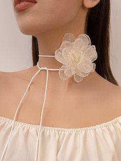 Flower Shape Gauze Dainty Necklace Necklaces Accessories BLUE-One_size Yarn Flowers, Style Français, Flower Choker, Tassel Jewelry, Rose Necklace, Wedding Fabric, Neck Chain, Girls Necklaces, Elegant Accessories