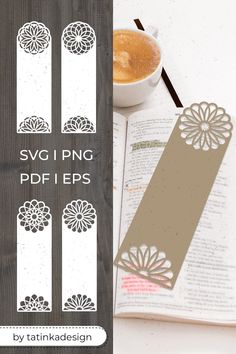 an open book next to a cup of coffee on top of a wooden table with the words svg i png