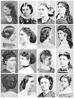 Sixteen different Victorian hairstyles. #vintage #Victorian #hair #women 1800s Hairstyles, Athletic Hairstyles, Hair Reference, Popular Hairstyles