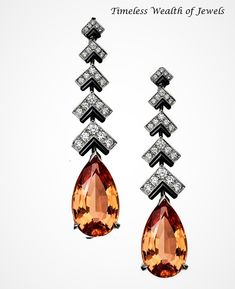 CARTIER. ‘EUPHONIE’ Earrings - platinum, two pear-shaped step-cut imperial topazes totalling 18.06 carats, onyx, brilliant-cut diamonds (USD 340,000) #Cartier2017 #Résonance. mm Earrings Platinum, Step Cut, Women Diamond, Shades Of Orange, Pear Shaped, Cartier, Beautiful Jewelry