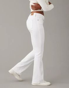 AE Next Level Low-Rise Kick Bootcut Jean White Low Rise Jeans Outfit, White Flare Jeans Outfit, White Low Rise Jeans, Low Rise Jeans Outfit, White Bootcut Jeans, Flare Jeans Outfit, White Flared Jeans, Bootcut Jean, Low Rise Jeans