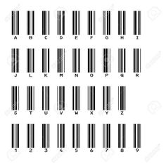 barcode font and numbers for each letter on the same page, all in different sizes