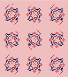 an abstract design in blue, red and pink