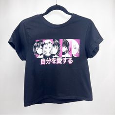 Never Used Black And Pink Crop Anime T-Shirt Size S Small Women Crop Top Goth, Punk, Festivals Motivated Seller I’m Moving And Need To Flight Light. Clearing Out My Home. Make Me An Offer :) Ships Next Day Halloween Anime Print Grunge T-shirt, Punk Graphic Print T-shirt For Cosplay, Edgy Anime Print T-shirt For Alternative Fashion, Pink Punk Top With Graphic Print, Edgy Anime Print T-shirt For Streetwear, Pink Crew Neck T-shirt For Cosplay, Black Y2k Graphic Tops, Pink Punk T-shirt With Graphic Print, Punk Pink T-shirt With Letter Print