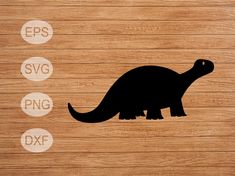 a stencil of a dinosaur on a wood background with the words eps svg and dxf