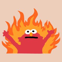 an image of a cartoon character with fire coming out of his mouth and hands in the air