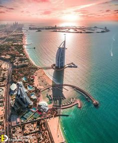 an aerial view of the burj al arab beach resort in dubai, united