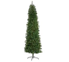 a tall artificial christmas tree on a stand