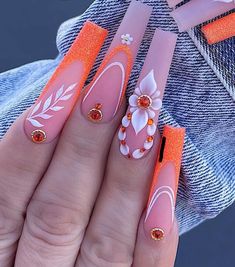 4pcs Handmade 3D Acrylic Nail Flowers – Scarlett Nail Supplies Acrylic Nail Art 3d Flower Designs, Orange Nail Set, Acrylic Flowers On Nails, Acrylic Nail Flowers, Nail Flowers, Acrylic Nail Designs Classy, 3d Acrylic Nails, Quick Nail Art, Black Nails With Glitter