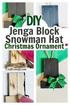 the instructions for how to make a snowman hat ornament out of wood