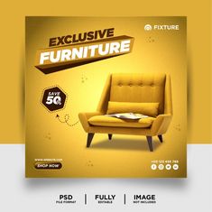 an advertisement for furniture with a yellow chair