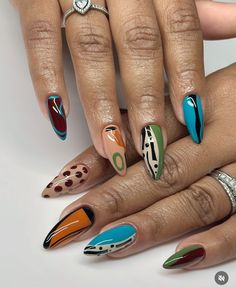 Afrocentric Nails, Fall Baddie Nails, Desert Nails, Art Deco Nails, Hippie Nails, Colorful Nail Art, Colorful Nail