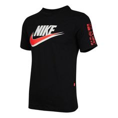 Men's Nike Casual Sports Round Neck Loose Short Sleeve Black T-Shirt DM6962-010 (Loose Fit) Sportswear Crew Neck T-shirt With Graphic Print, Sporty Short Sleeve Tops With Three Stripes Branding, Cotton Sportswear Tops Short Sleeve, Cotton Short Sleeve Sportswear Tops, Cotton Short Sleeve Sports Tops, Cotton Sportswear Top With Short Sleeves, Sportswear T-shirt With Three Stripes Branding, Sportswear Crew Neck T-shirt With Letter Print, Sportswear Graphic Print Crew Neck T-shirt