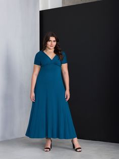 A formal look has never been so comfortable. With its regal full length skirt this womens plus size maxi dress makes for an elegant formal or casual look. Featuring a v neck line and v cut on the back, cap sleeves, flared a line skirt, defined empire waist, and is made from a soft and comfortable stretch material in four beautiful year round colors and it is machine washable for easy care. The perfect dress to keep in your closet for any special occasions or just an eye catching date night look. Plus Size Maxi Dress, Full Length Skirt, Full Length Skirts, Empire Waist Dress, Plus Size Maxi, Line Skirt, Plus Size Maxi Dresses, Formal Looks, V Cut