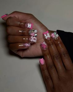 Diy Acrylic Nails, Girly Acrylic Nails, Cute Acrylic Nail Designs, French Tip Acrylic Nails, Her Nails, Classy Acrylic Nails