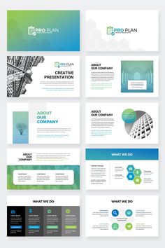 a set of brochures with different colors and shapes