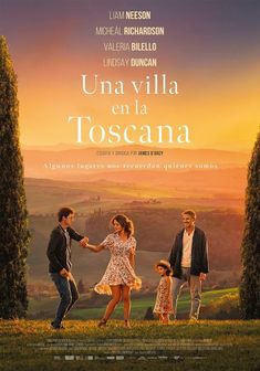 the movie poster for una villa en la toscana, with three people standing in