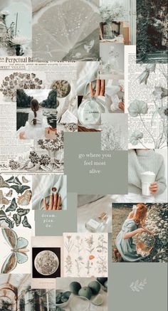 a collage of photos with different colors and designs on them, including flowers, leaves,