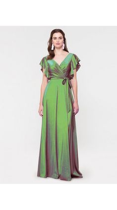 Party Gown In Dusty Green Green Maxi Dress For Gala During Prom Season, Elegant Floor-length Green Gown, Floor-length Green Prom Evening Dress, Elegant Green Prom Gown, Green V-neck Party Gown, Green Satin Evening Gown, Green Fitted Bodice Floor-length Evening Dress, Green Satin Evening Dress For Gala, Green Maxi Dress With Fitted Bodice For Gala