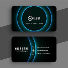 two business cards with an abstract blue circle design on the front and back of each card