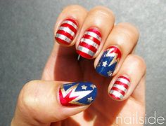 Amazing-Patriotic-Nail-Art-Designs-Ideas_24 Wonder Woman Nails, Nail Design Glitter, America Nails, Nails Yellow, Blue Nail Art