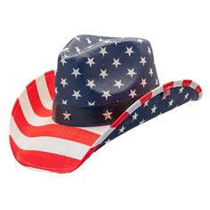 California Hat Company - American Flag Cowboy Hat - One Size - California Hat Company - American Flag Cowboy HatThis California Hat Company American flag cowboy style is a customer favorite! Great for just about any occasion, (how often is being patriotic a bad thing?), stylish, and comfortable to wear, this is a great summer style! Made of 100% durable toyo fibers, it has a wire in the brim for shapeability, hat band detail with 5 stars, a teardrop crown, and an elasticized sweatband inside for