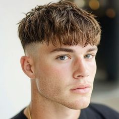 Fade Up Haircut Men, French Crop Long Fringe, 8 Guard Haircut Men, Low Fringe Hair Men, Two Block Low Fade, Blonde Hair Buzzcut Men, Skin Fade Textured Fringe, Fade Haircut Blonde Men, Straight Fringe Hairstyles