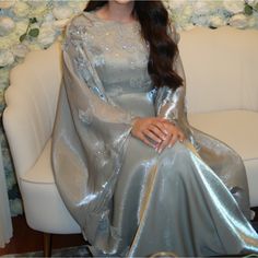 Wore For Engagement Beautiful Quality And Material! Perfect For Your Special Day. Custom Made Pistachio Green Color Loren Asad Engagement, Silver Dresses For Eid, Silver Festive Dress For Eid, Silver Floor-length Dress For Festive Occasion, Silver Festive Floor-length Dress, Silver Dress For Wedding And Eid, Silver Wedding Dress For Eid, Silver Long Sleeve Evening Dress, Festive Silver Dress For Celebration