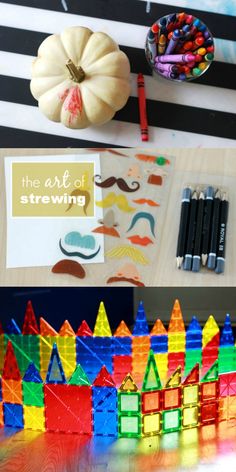 the art of strewing with crayons, markers and paper pumpkins