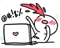 a drawing of a person sitting at a laptop with hearts on their forehead and arms up