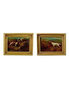 two framed paintings of horses in a field