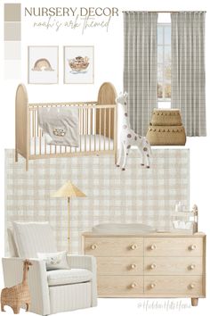 a baby's nursery room with neutral colors