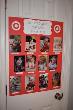 an employee's poster is hanging on the door to show their employees and children