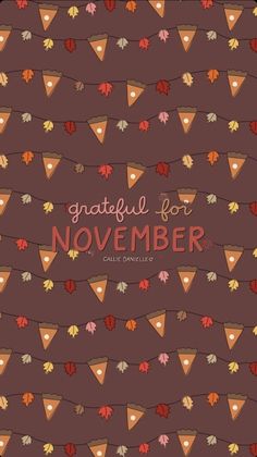 the cover of grateful for november, with leaves and pennants hanging from it's sides