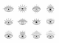 set of nine hand drawn eye icons