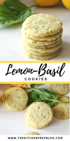 lemon basil cookies stacked on top of each other